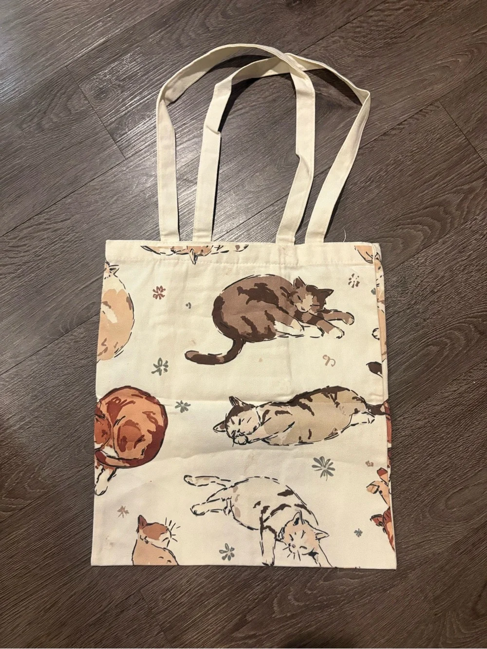 Canvas Cat Print Tote Bag - Cream Cat Pattern